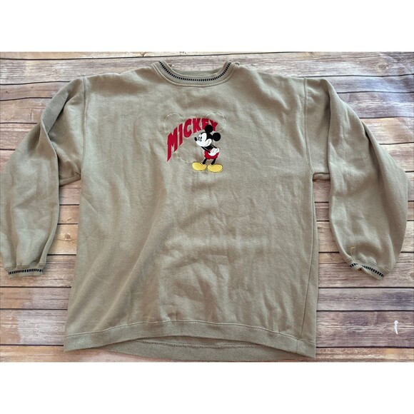 Vintage Mickey and Co Mickey Crewneck Sweatshirt Embroidered Braszos XL Tan - Picture 1 of 6